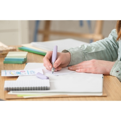 Roller Twist Eco, grip ergonomic, ambidextru, 2 rezerve albastre incluse, 3 culori mov deschis-albastru deschis-gri deschis, display 12 buc, Pelikan